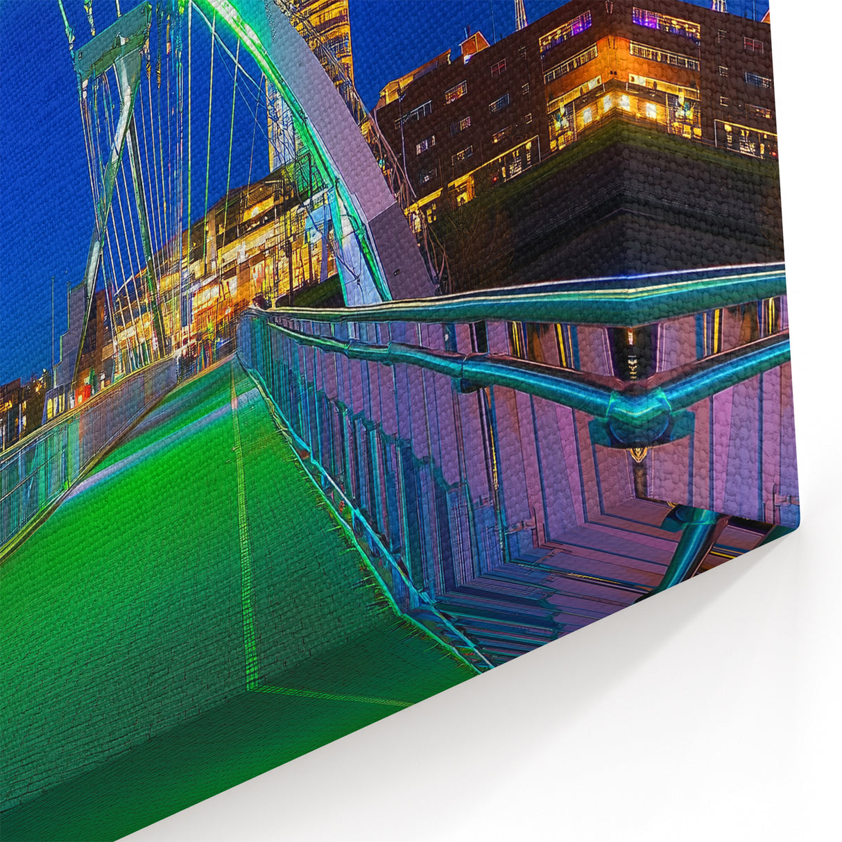 Bridge Artwork - Modern Arch Bridge with Green Lights