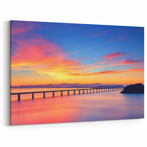 Scenic Bridge Art – Sunset Glow Over Tranquil Waters