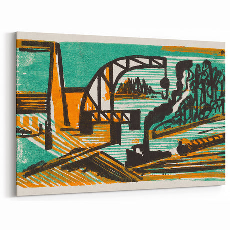 Expressionist Art - River Landscape with Crane and Barges by Ernst Ludwig Kirchner