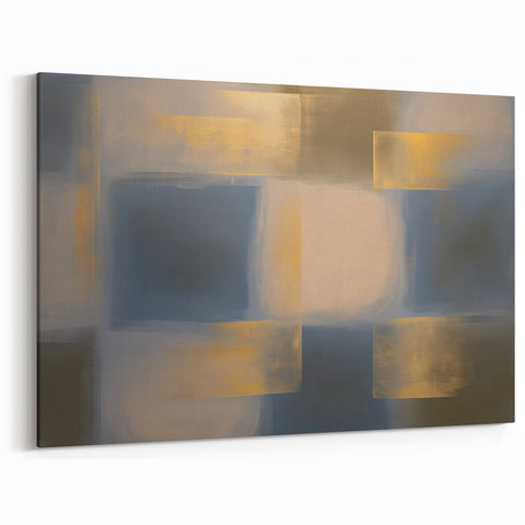 Contemporary Abstract Canvas - Muted Blue and Gold Geometric Wall Art