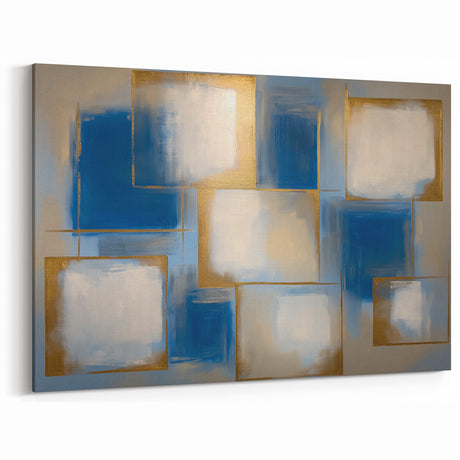 Contemporary Abstract Canvas - Blue and Gold Geometric Patterns Wall Art