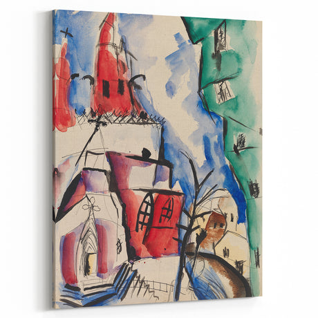 Modern Wall Art: Abstract Church Scene with Bold Colors