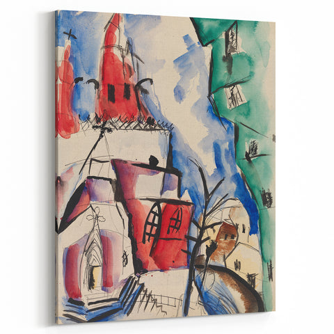 Modern Wall Art: Abstract Church Scene with Bold Colors