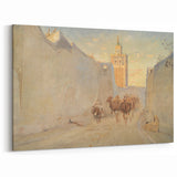 Modern Wall Art: Tranquil Street Scene with Camels in Tunis