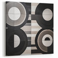 Abstract Geometric Paintings - Black, White, and Gray Circular Canvas