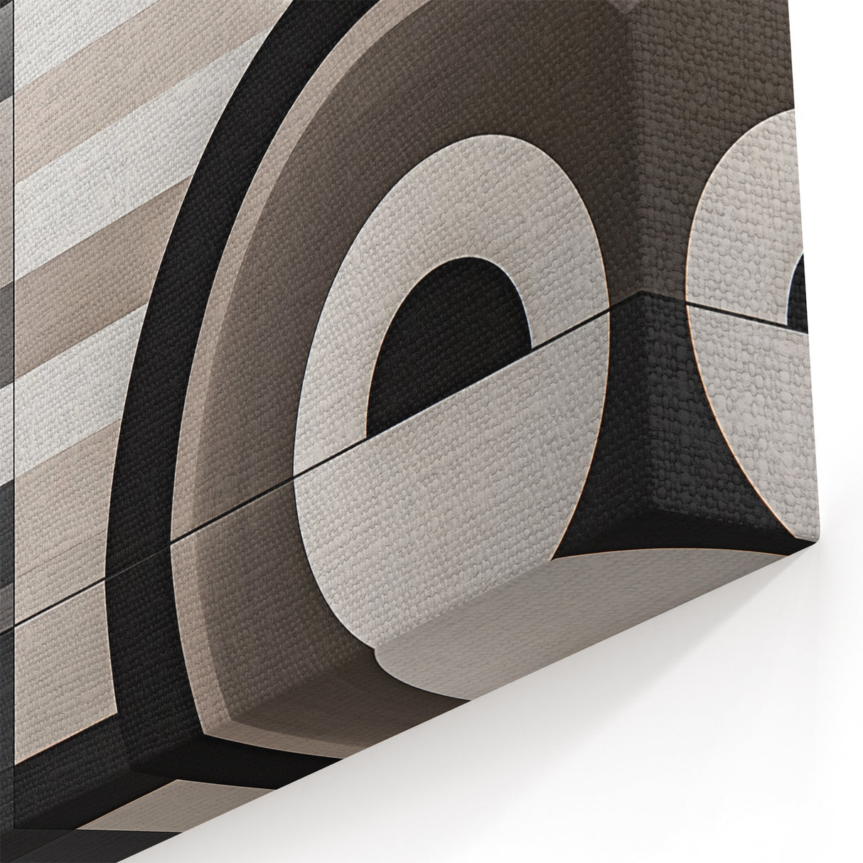 Abstract Geometric Paintings - Black, White, and Gray Circular Canvas