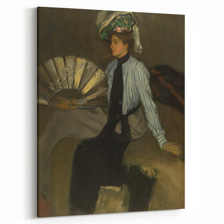 Modern Wall Art: Young Woman with Fan - Elegant Portrait