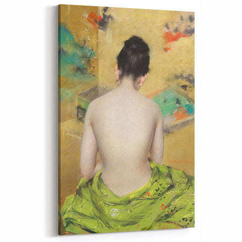 Modern Wall Art: Abstract Nude with Green Kimono and Gold Accents