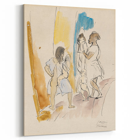 Modern Wall Art: Abstract Family Scene in Earthy Tones and Watercolors