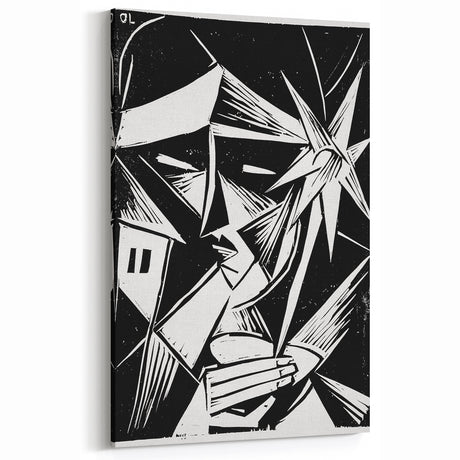 Modern Wall Art: Abstract Linocut with Geometric Black-and-White Design