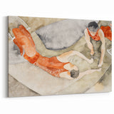 Modern Wall Art: Trapeze Performers in Red with Abstract Elegance