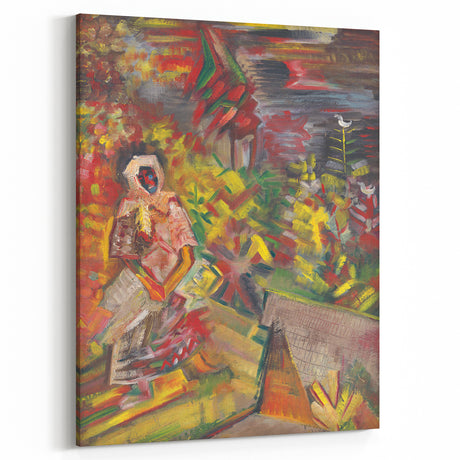 Expressionist Art: Colorful Peasant Woman Scene Wall Art on Canvas