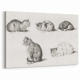 Romanticism Art: Five Studies of Cats by Jean Bernard