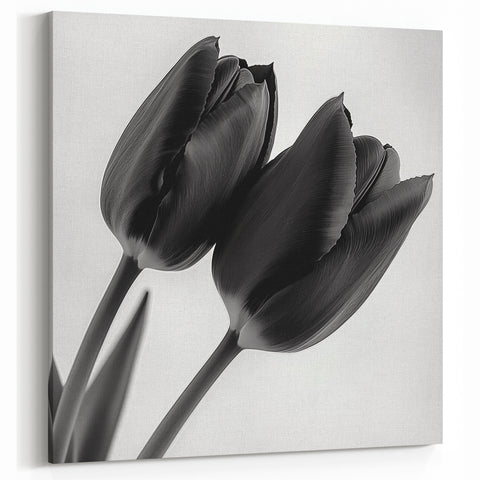 Black and White Tulip Art - Minimalist Floral Wall Decor Print