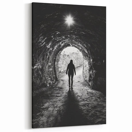 Cave Wall Art - Black and White Tunnel Silhouette Photography
