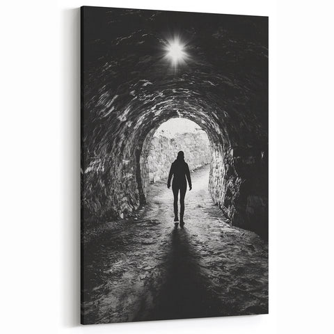Cave Wall Art - Black and White Tunnel Silhouette Photography