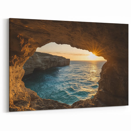 Scenic Cave Art Prints - Ocean Sunset View from Coastal Cave