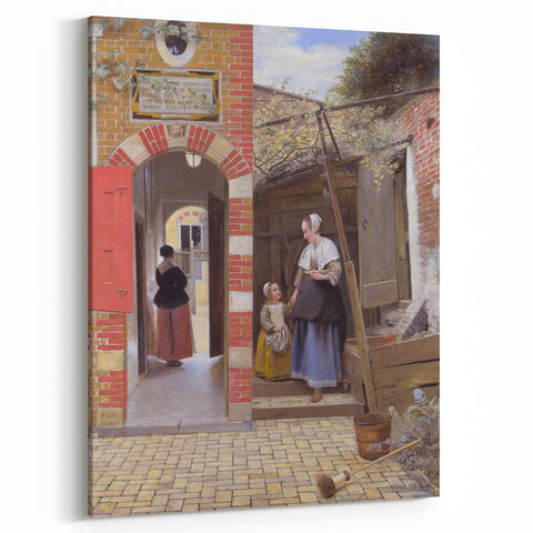Historical Art - Baroque Courtyard Scene with Mother and Child
