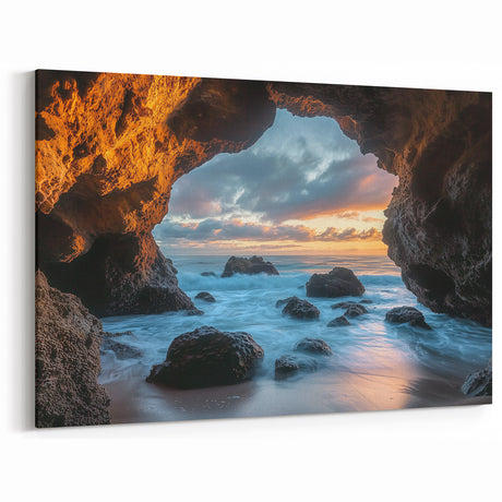 Golden Sunset View - Scenic Cave Wall Art for Modern Spaces