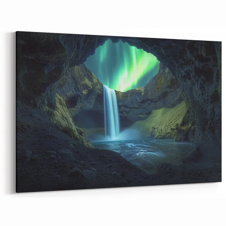 Aurora Waterfall View - Scenic Cave Photography for Modern Decor