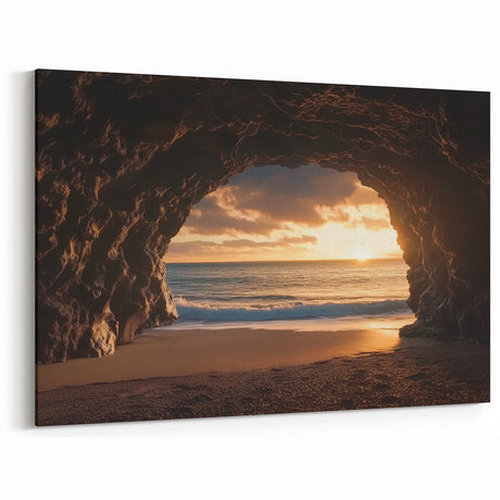 Cave Photography Prints - Golden Sunset Through Coastal Cave Art