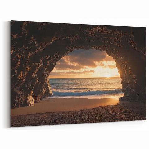 Cave Photography Prints - Golden Sunset Through Coastal Cave Art