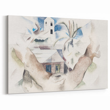 Modern Wall Art - Abstract Landscape with Tree and House