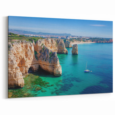 Golden Coastal Cliffs Wall Art - Scenic Seaside Landscape on Canvas
