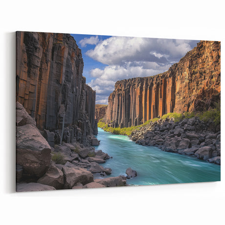 Towering Canyon Cliffs Wall Art - Scenic River Landscape Canvas Print