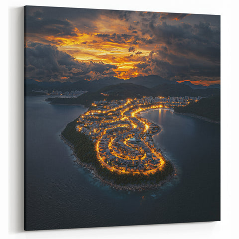 Golden Island Sunset Wall Art - Scenic Coastal Lights Canvas Print