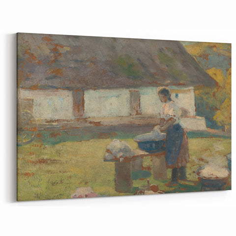 Washing Scene by Lajos Csordák - Rustic Impressionist Art