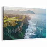 Cliffs Canvas Art - Lush Green Coastal Cliffs and Rolling Waves
