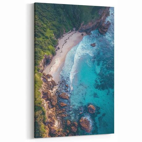 Scenic Cliffs Artwork - Aerial Ocean View and Sandy Shoreline Decor