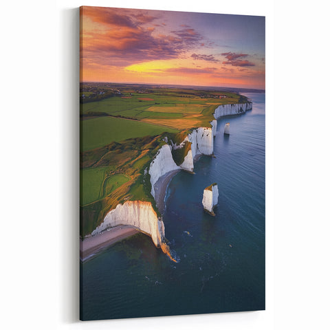 Cliffs Canvas Art - Dramatic Coastal Sunset and White Cliffs Decor