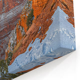 Cliffs Canvas Art - Snow-Covered Canyon and Sunset Horizon Decor