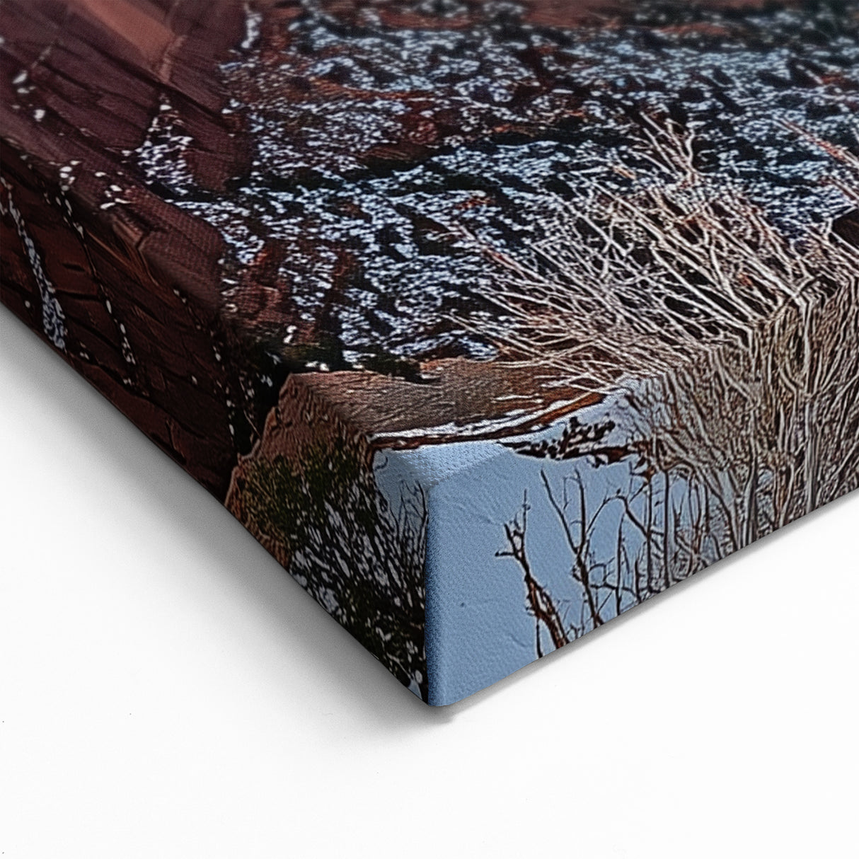 Cliffs Canvas Art - Snow-Covered Canyon and Sunset Horizon Decor