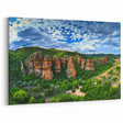 Landscape Art Cliffs – Lush Green Valley and Rocky Formations Wall Art