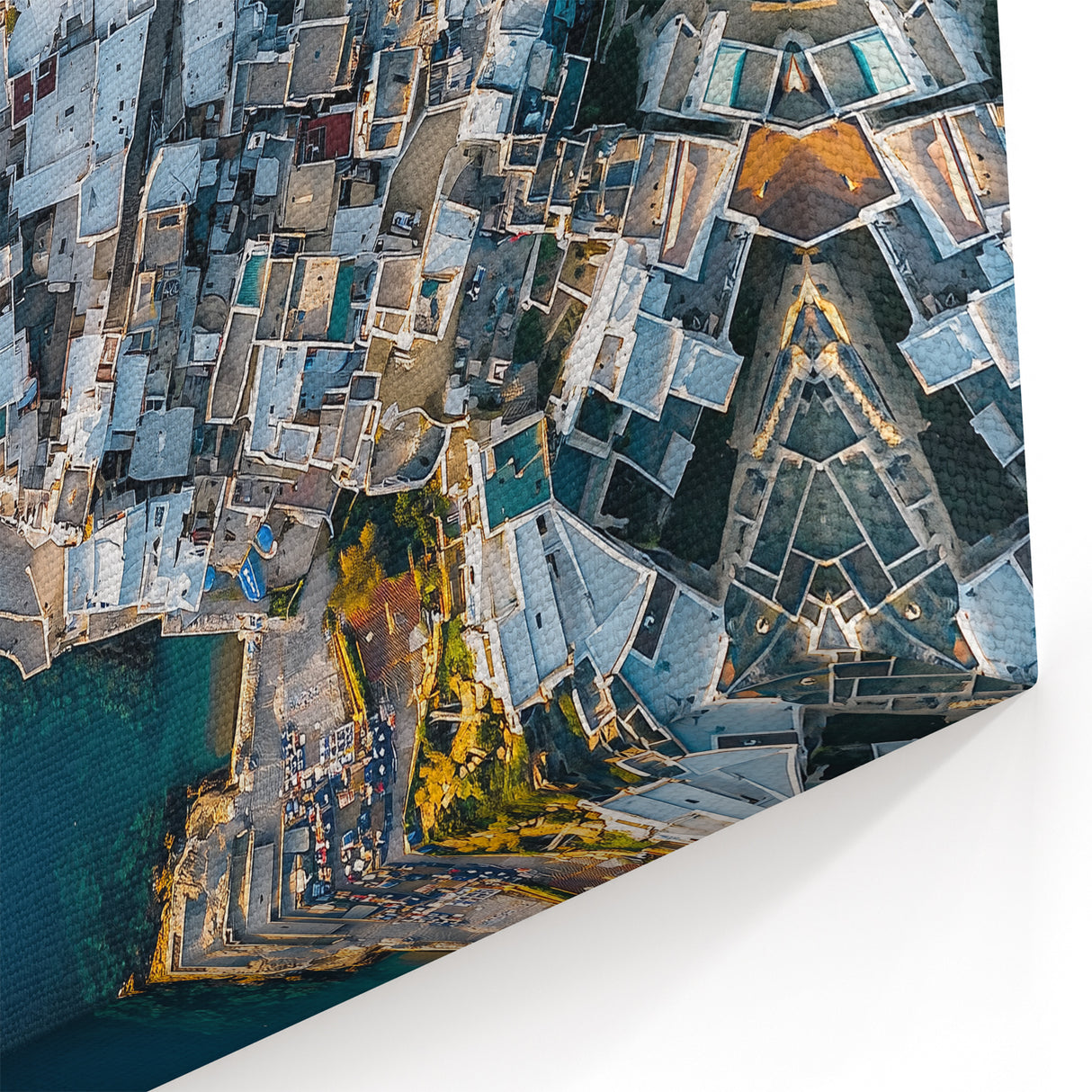Cliffs Wall Art – Aerial View of Coastal Town by the Blue Ocean