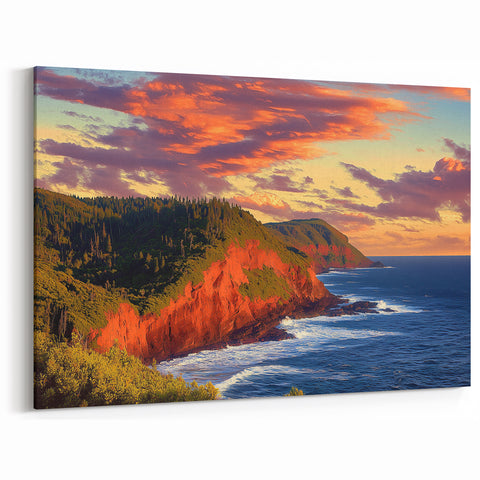Red Cliffs Canvas Art with Sunset Glow – Vibrant Coastal Landscape