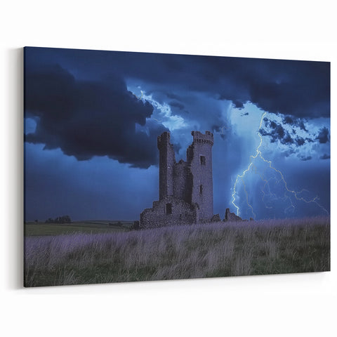 Stormy Castle Wall Art – Majestic Medieval Ruins Under Thunderous Skies