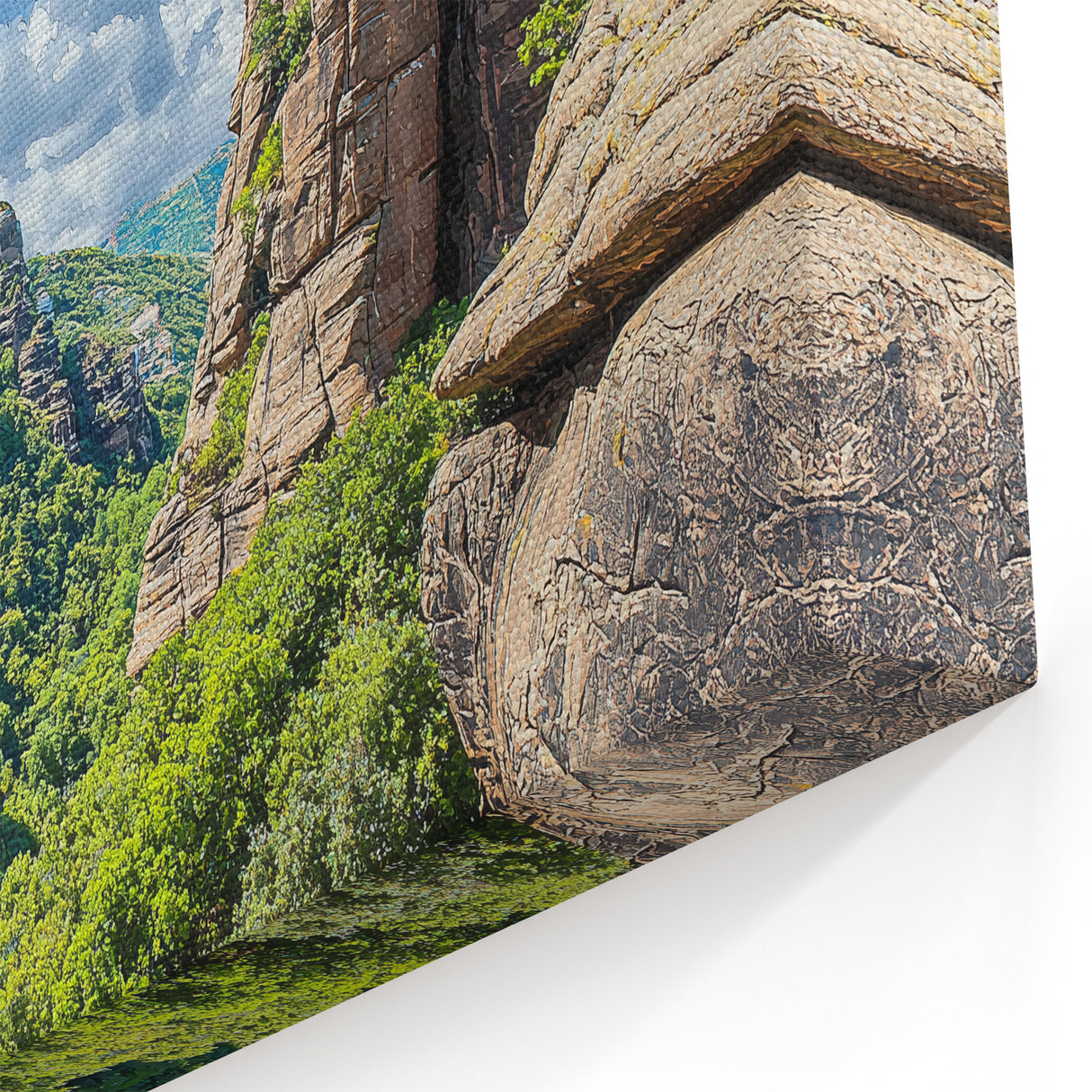 Cliffs Canvas Art - Lush Canyon and Blue Sky Wall Decor