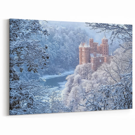 Snowy Castle Wall Art – Enchanting Winter Wonderland Landscape Prints