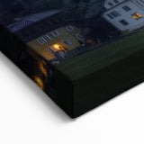Mountain Castle Wall Art – Illuminated Fortress in Scenic Alpine Village