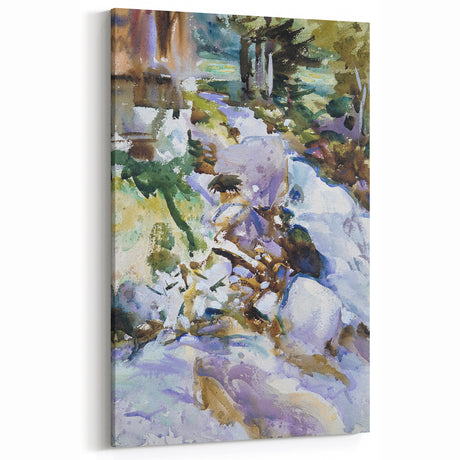 Romanticism Art: Rushing Brook - Dynamic Watercolor by John Sargent