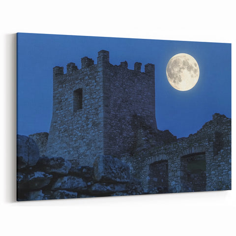 Medieval Castle Art – Tower with Full Moon Glow