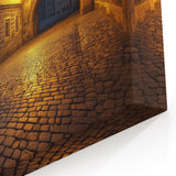 Medieval Castle Art - Illuminated Archway and Cobblestone Path