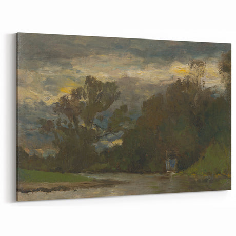 Romanticism Art: Poprad River Shore by Mednyánszky - Landscape Canvas
