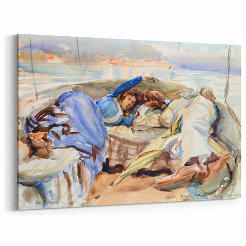Romanticism Art: Two Figures in a Boat by Sargent - Scenic Canvas