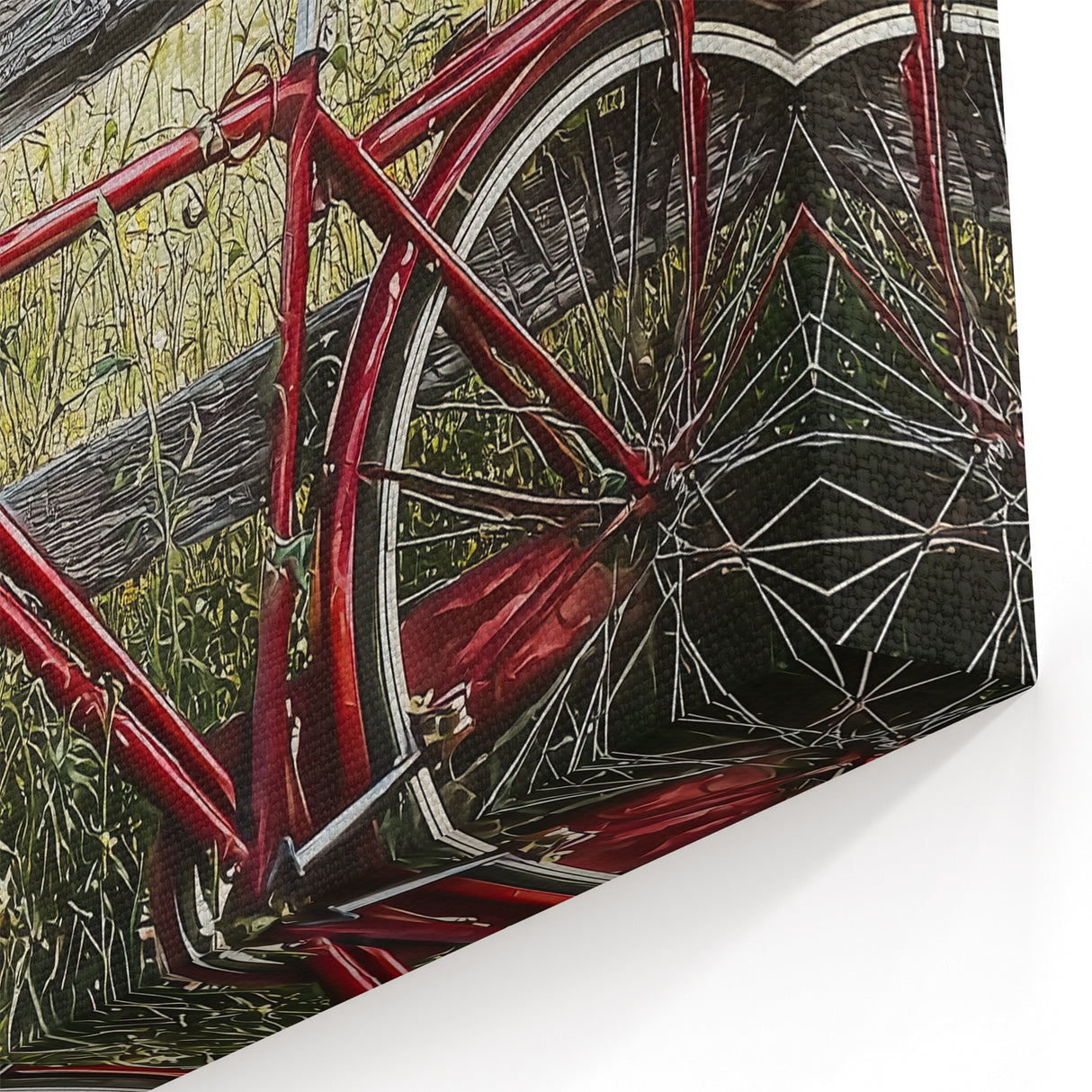 Rustic Farmhouse Decor - Red Bicycle in a Scenic Countryside Field