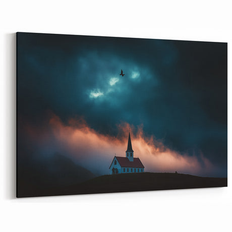 Country Life Art - Dramatic Church Scene in a Countryside Landscape
